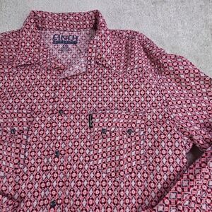 Cinch Pearl Snap Shirt Modern‎ Fit Men's Sz 2XL Red Geometric AOP